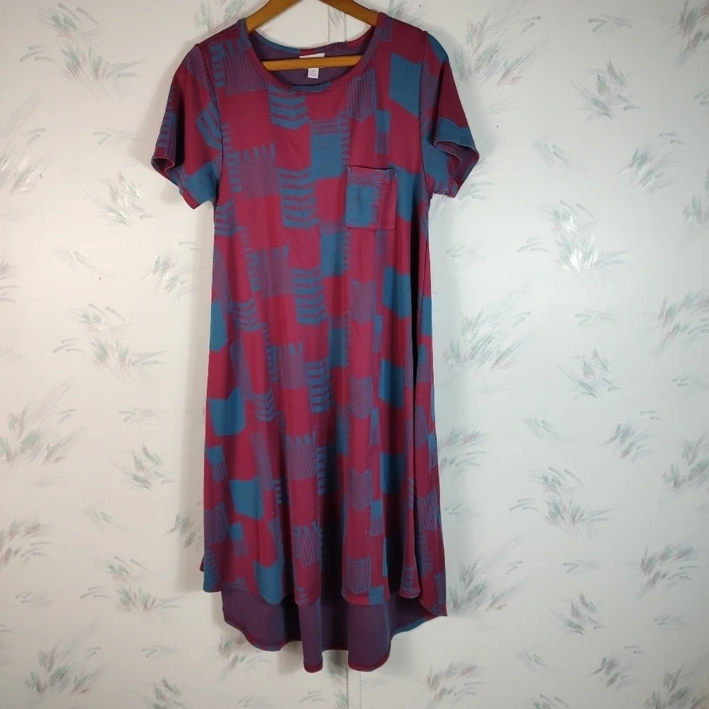 Lularoe Red Blue Checkered Print Midi Dress M - Picture 1 of 9